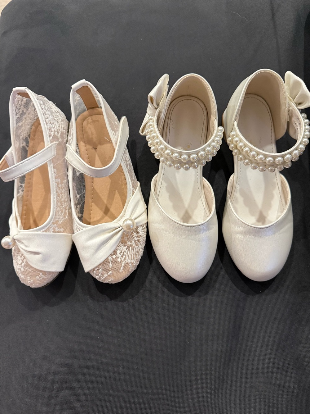 Girls White Pearl-Accent Dress Shoes - Elegant Party Flats size 32